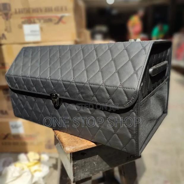 Black Stitched Leather Collapsible Car Trunk Boot Organizer