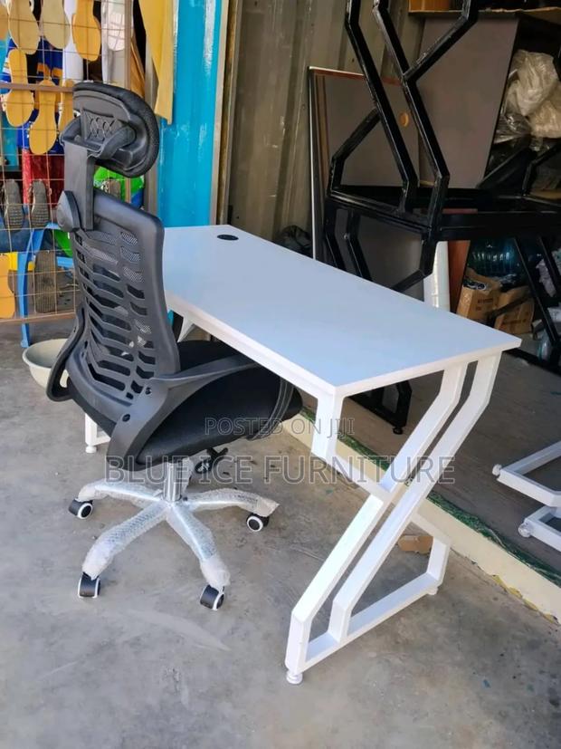 White Working Desk With Headrest Chair - main view