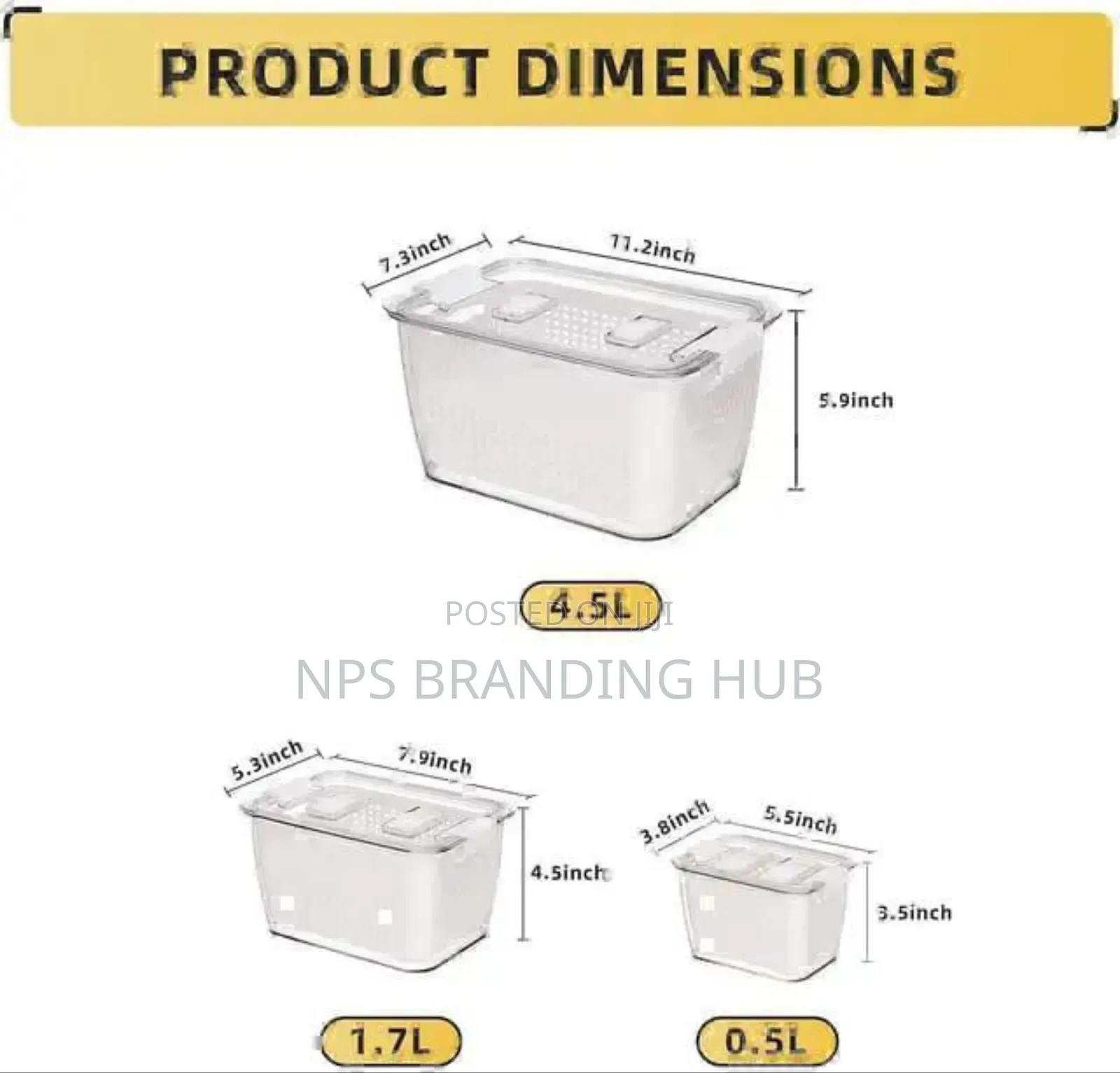 3pc Food Storage Containers Refrigerator Organizer 4.5l,1.7l 0.5l Sa