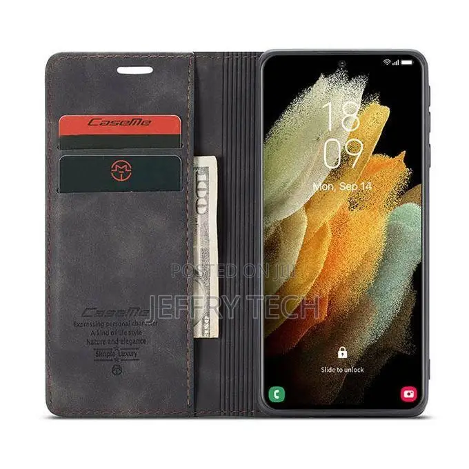 Caseme Phone Case Uede Leather Flip Case for Samsung Galaxy S21 Ultra