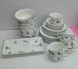 White Flowered 32 PCS High Quality Ceramic Dinner Set