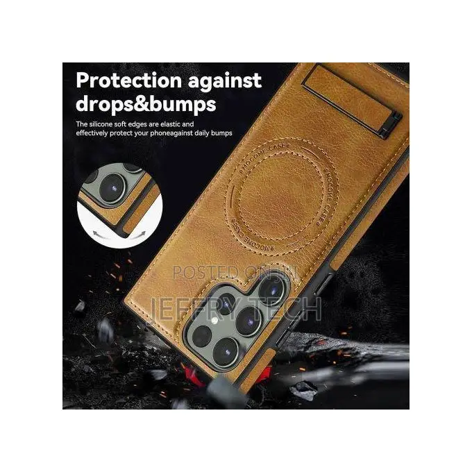 Brown Leather Case With Wireless Charging, Forsamsung Galaxy S22 Ultra
