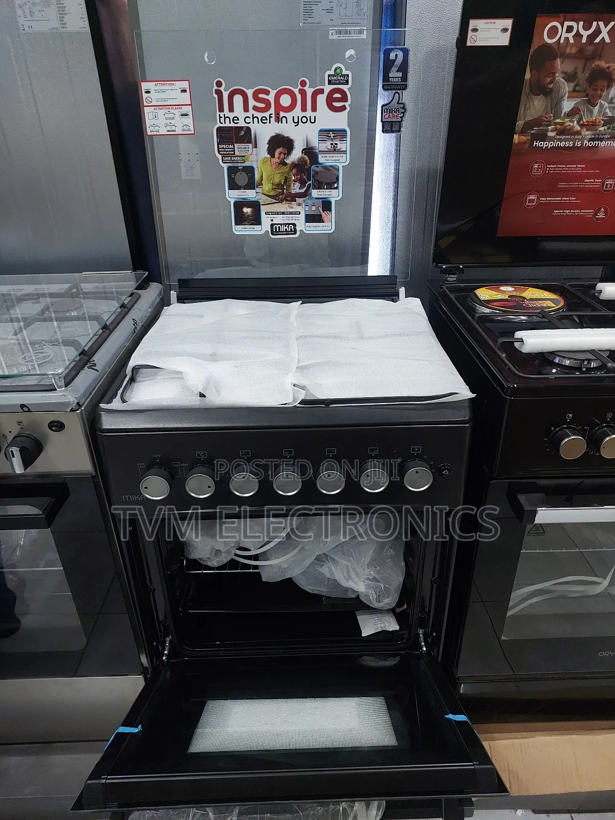 Mika Cooker 58cm X 58cm 3 Jet Burners + 1 Rapid Hot Plate Matt Black