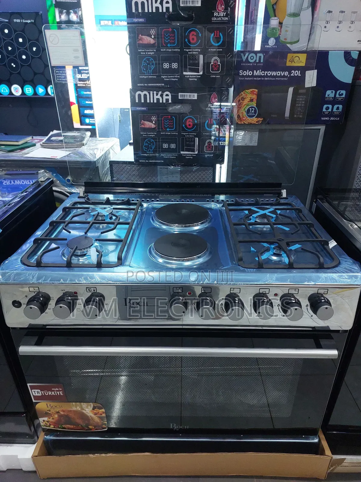 Roch 6 Burner Gas Cooker 90x60cm 4 Gas + 2 Electric Stainless Steel