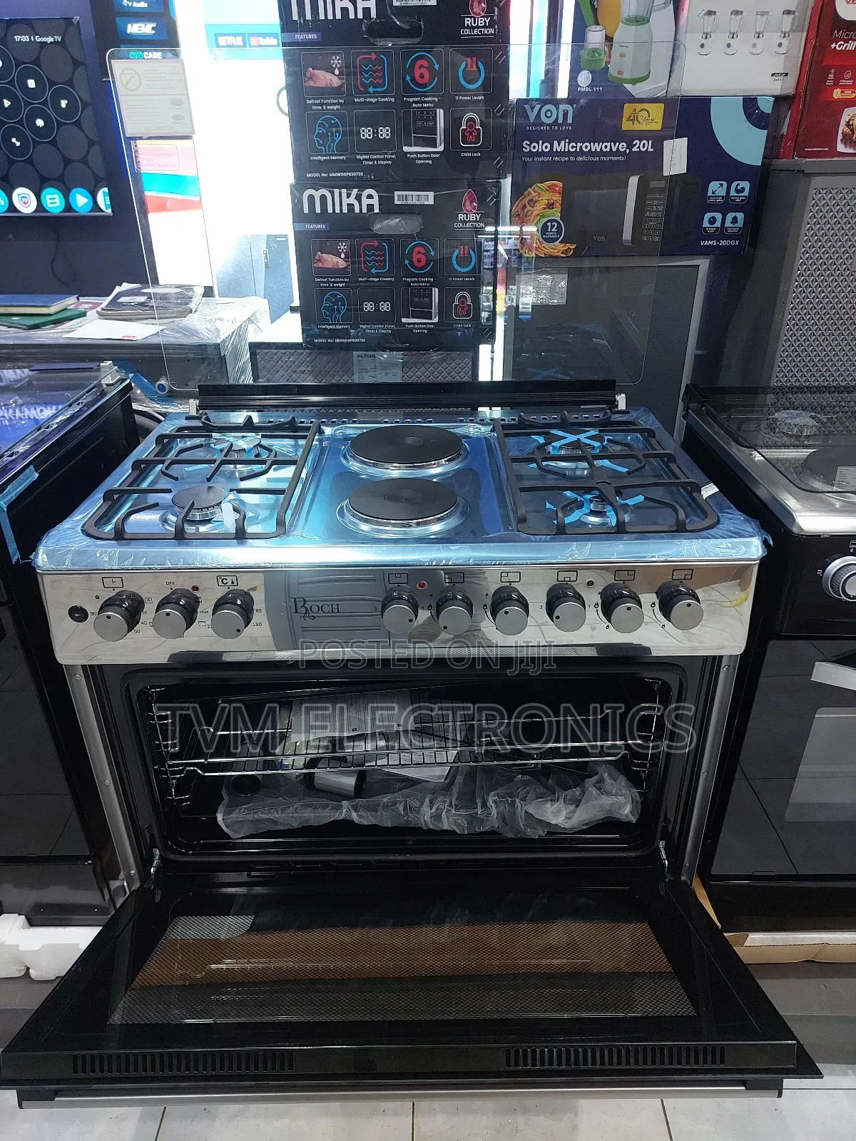 Roch 6 Burner Gas Cooker 90x60cm 4 Gas + 2 Electric Stainless Steel