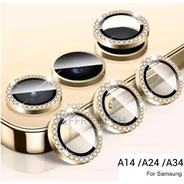Samsung Galaxy A14 / A24 / A34 3-Piece Gold Diamond Metal Ring Camera