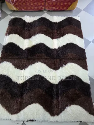 Brown With Cream Patterned Fluffy Carpet