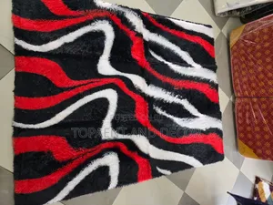 Red With Black and White Fluffy Carpet