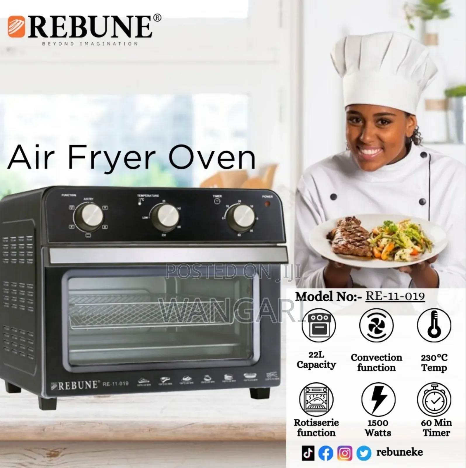 1500watts Rebune Air Fryer Oven