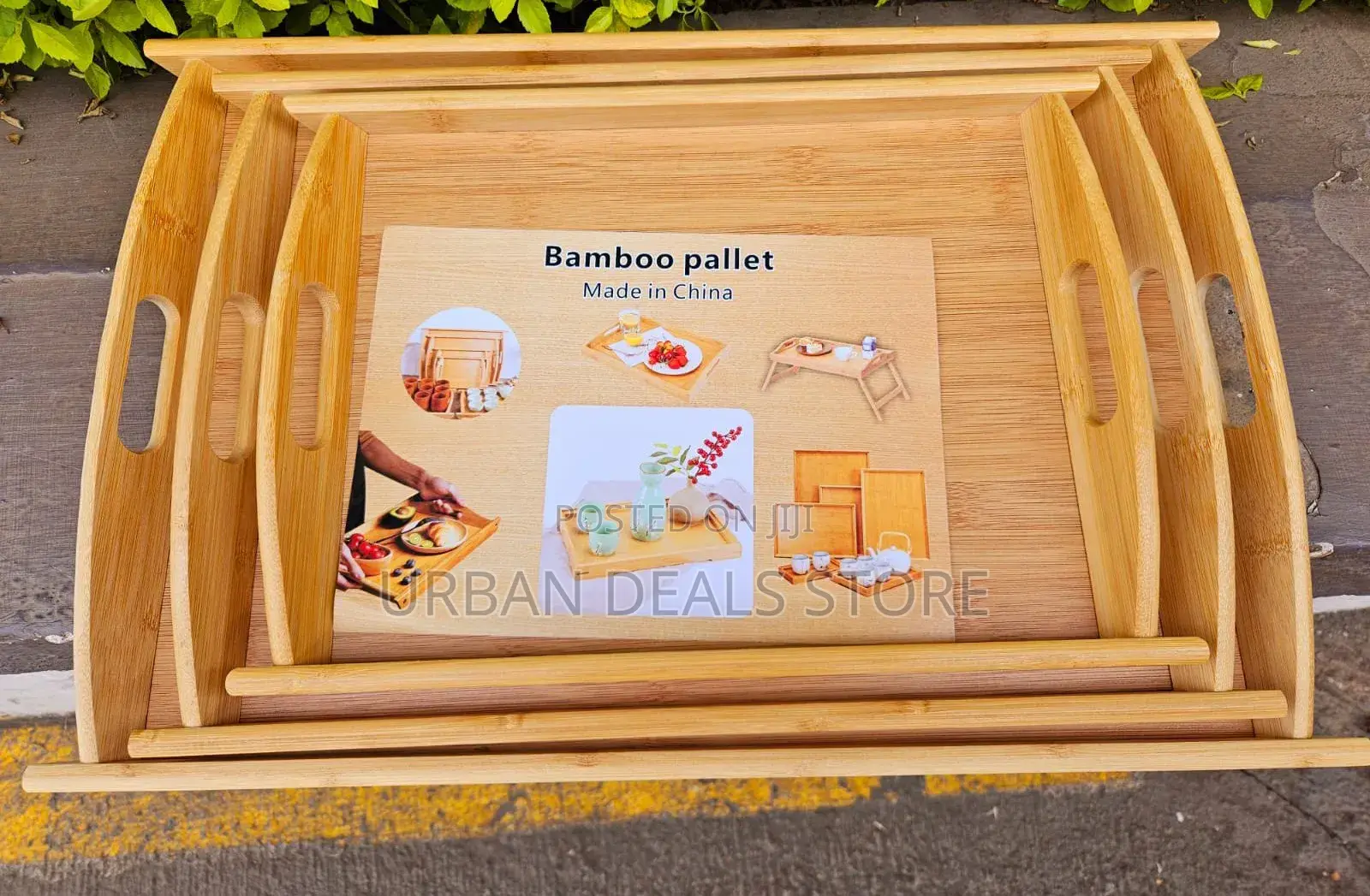 3 Pieces High Quality Handle Bamboo Serving Plates