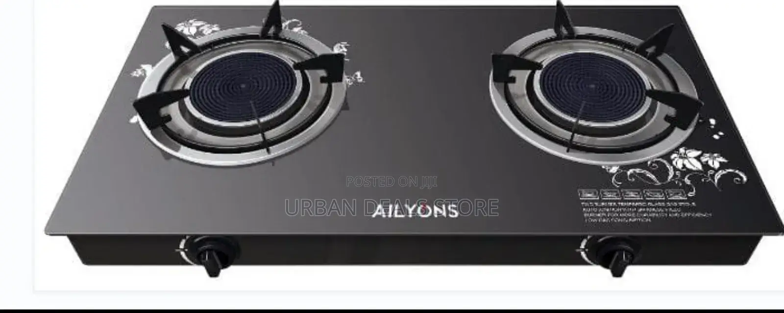 Ailyons 2 Burner Glass Top Gas Cooker Infrared Double Burner