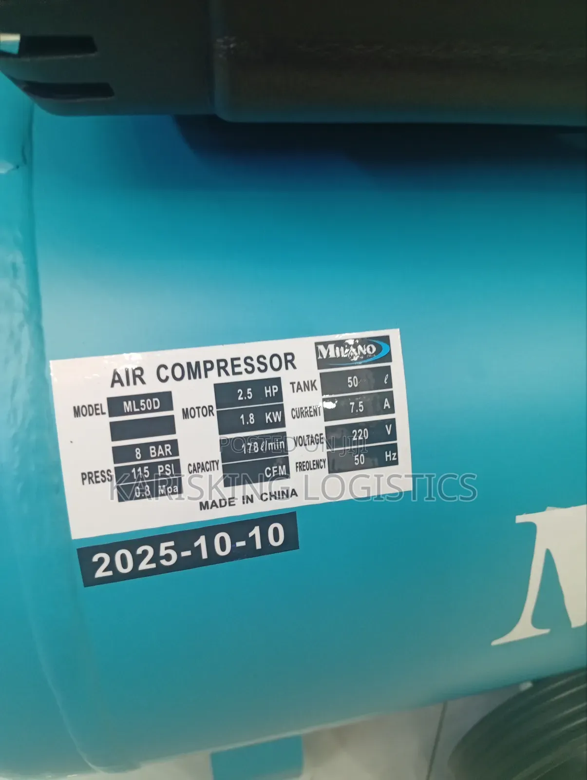 Milan 2.5hp 50 Litres Compressor Single Gauge