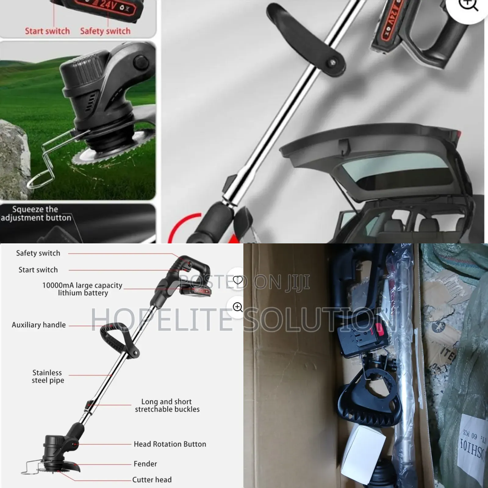 Cordless Electric Lawn Mower With Foldable Adjustable Trimmer