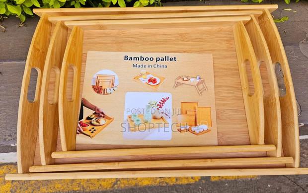 3 Pieces High Quality Handle Heavy Bamboo Serving Plate - main view