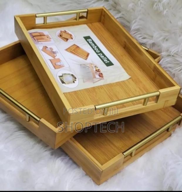 3 Pieces High Quality Gold Handle Heavy Bamboo Serving Plate - main view