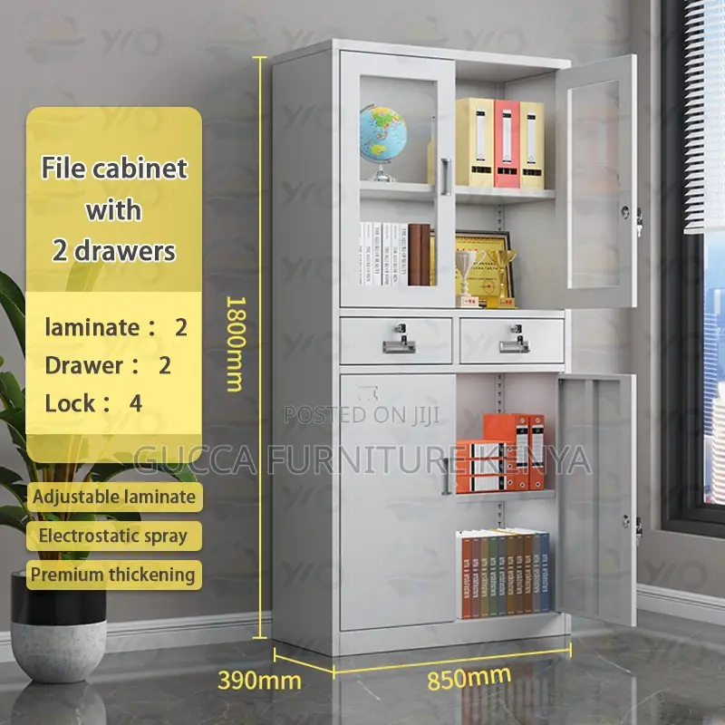 2 Glass Door Steel Office File Cabinet