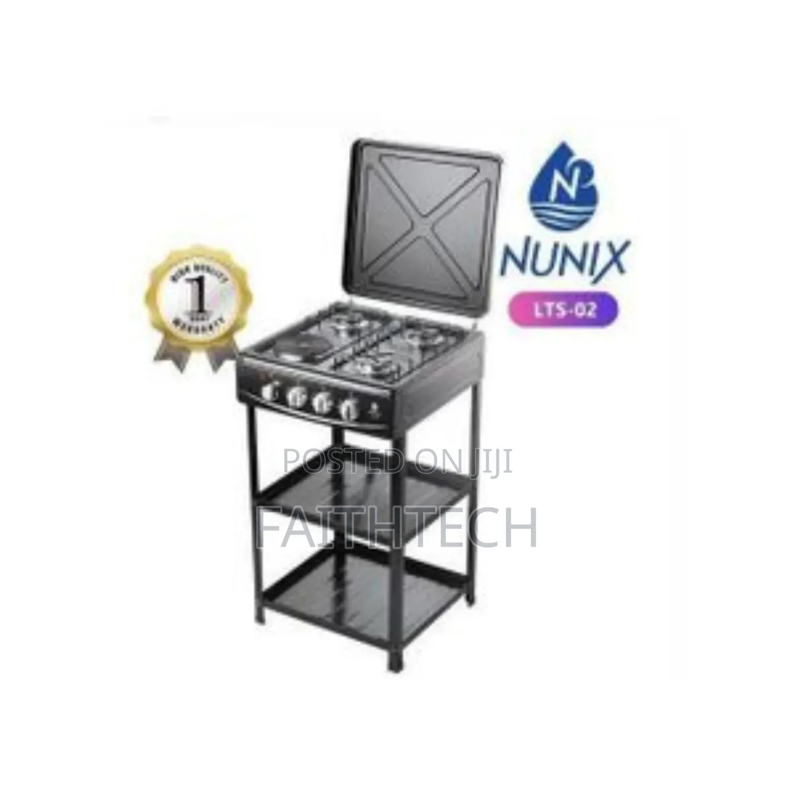 Nunix Cooker 3 Gas +1 Electric Plate Standing Cooker Plus Shelves