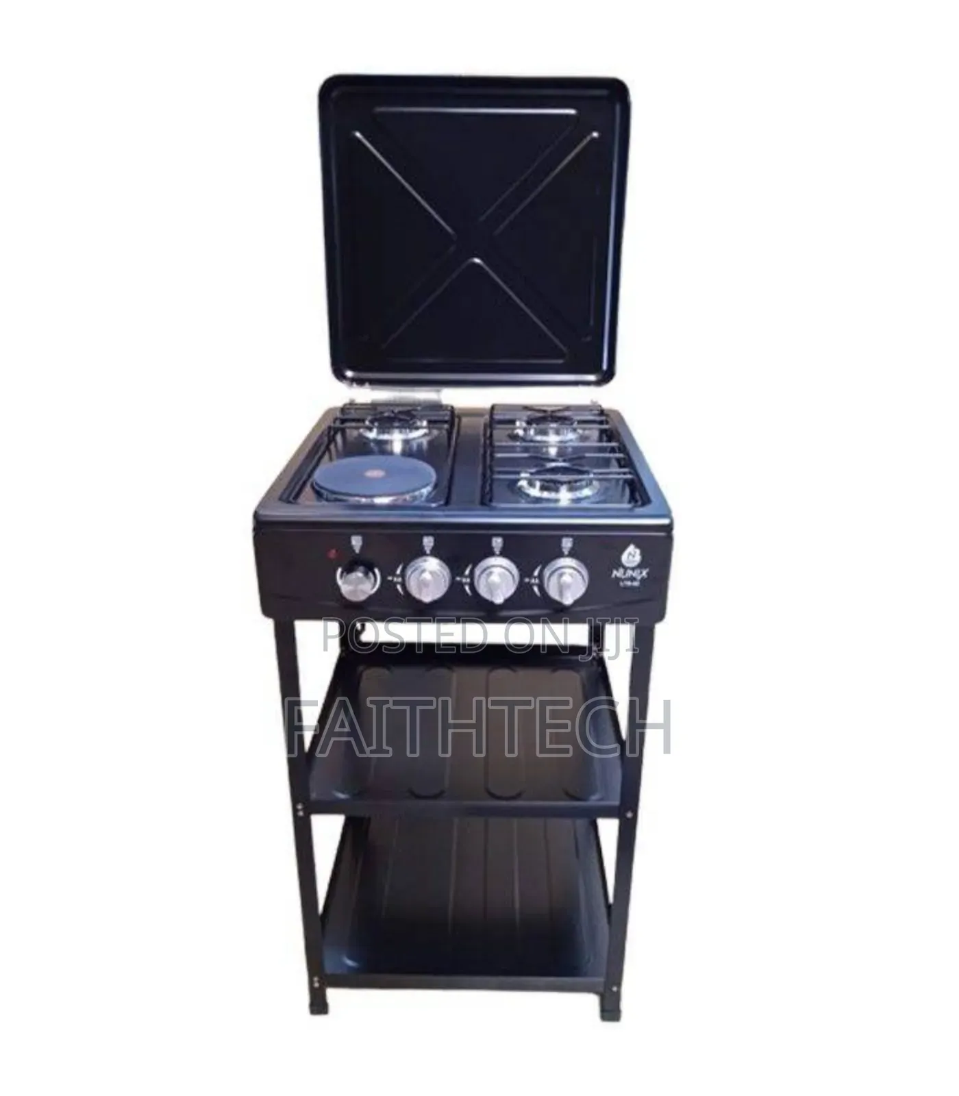 Nunix Cooker 3 Gas +1 Electric Plate Standing Cooker Plus Shelves