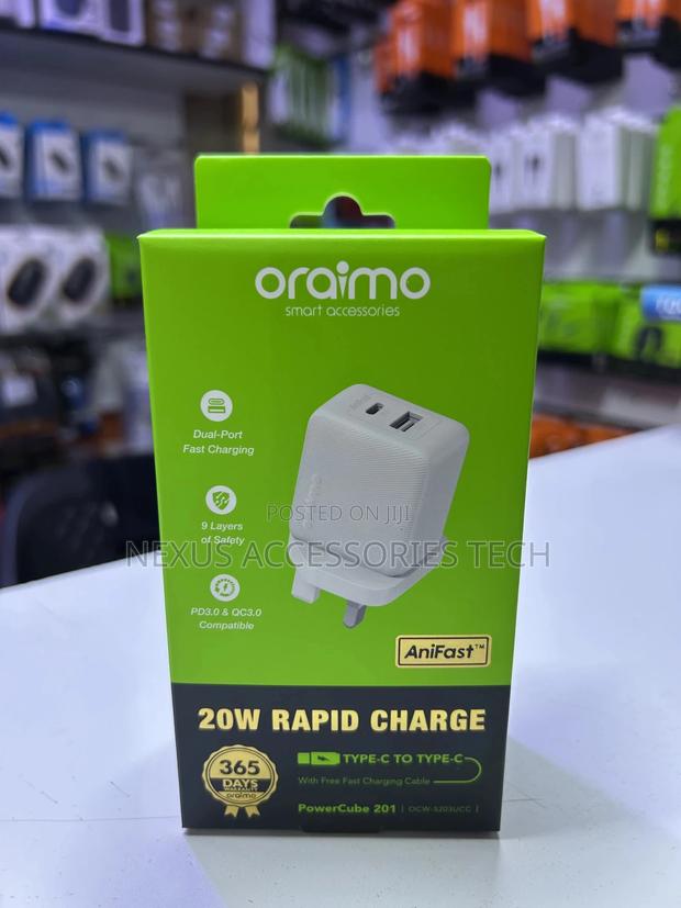 Oraimo Powercube 201 20w Fast Charger – Type-C to Type-C, 2 Usb Ports - thumbnail 2