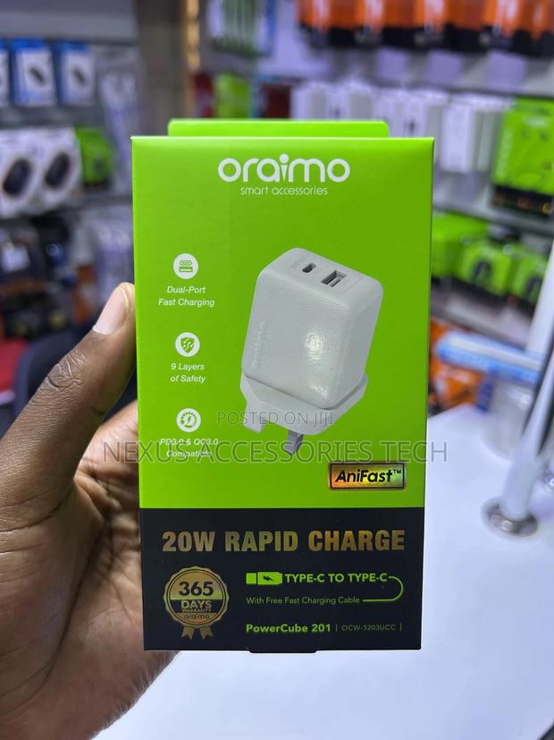 Oraimo Powercube 201 20w Fast Charger – Type-C to Type-C, 2 Usb Ports - thumbnail 3