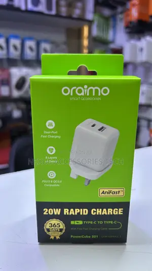 Oraimo Powercube 201 20w Charger – Type-C to Type-C, Fast Multi-Port