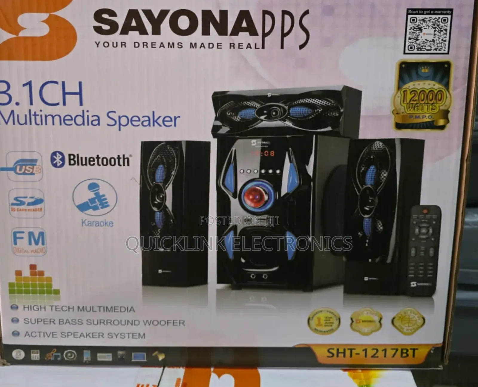 3.1ch Sayona SHT 1217 Bt Home Theater System Bluetooth/Fm/Usb