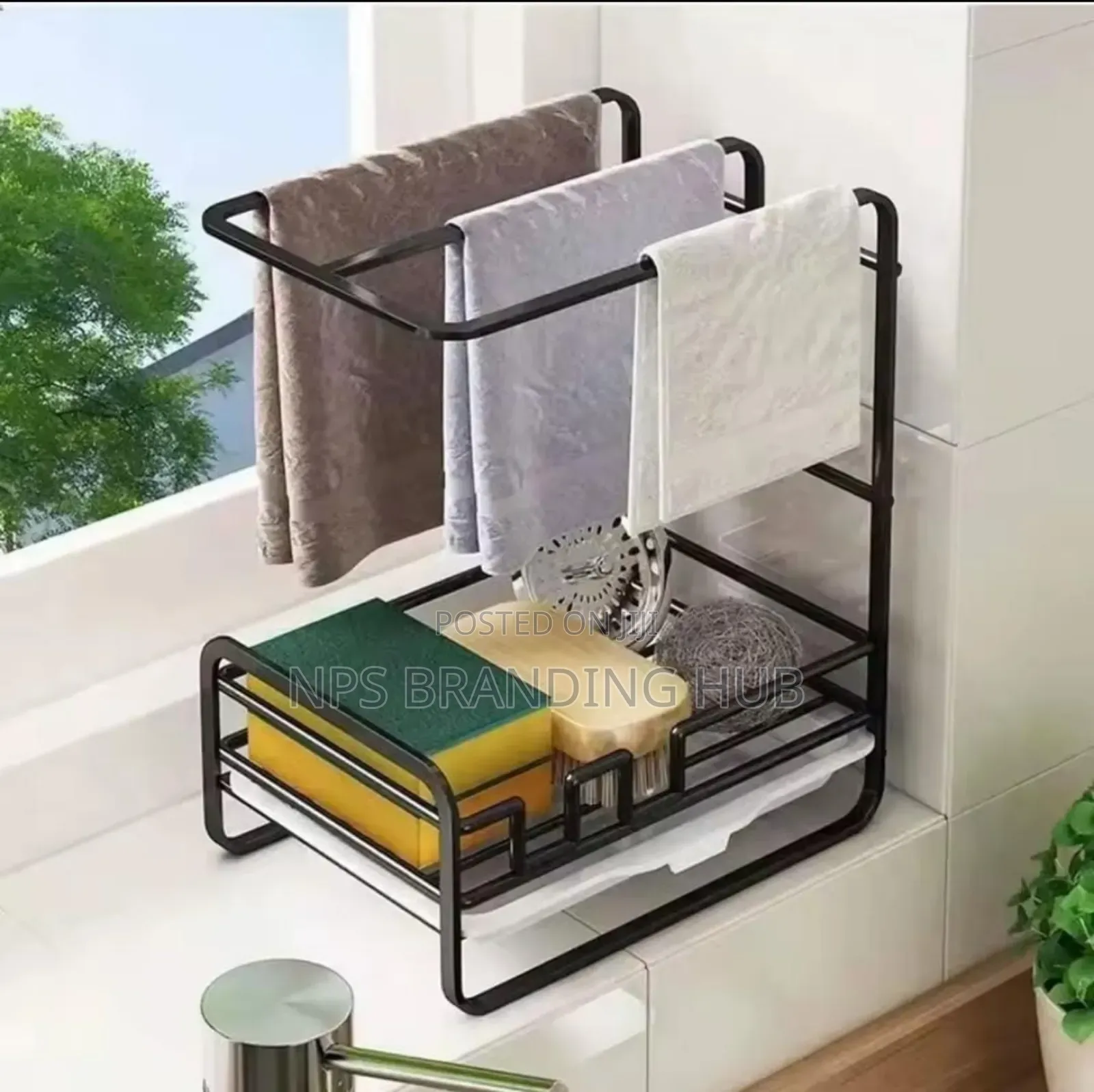 Metallic Sink Caddy With a Draining Tray Stand Alone Nm