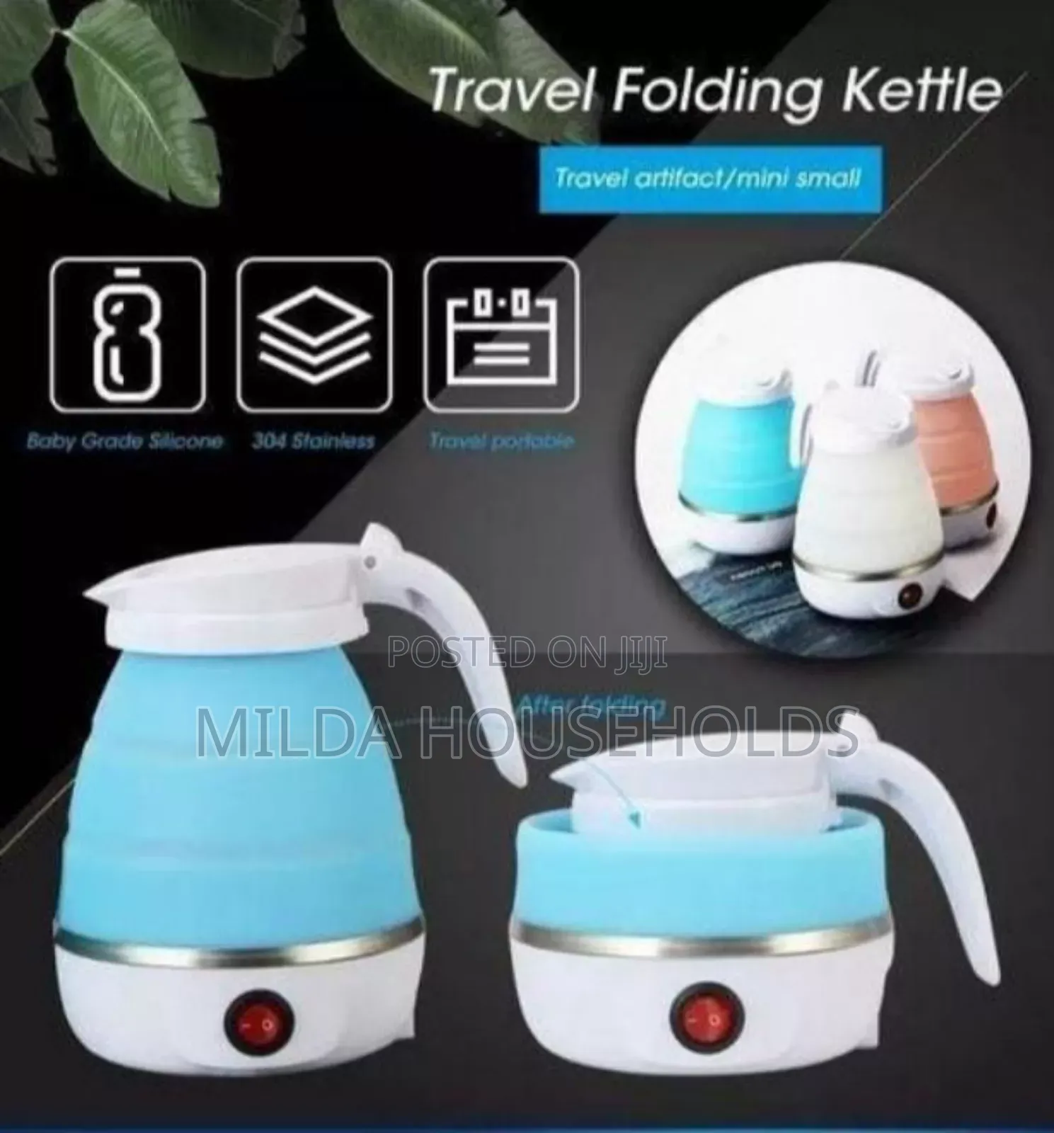 0.8litres Silicon Portable Foldable Travel Electric Water Kettle.