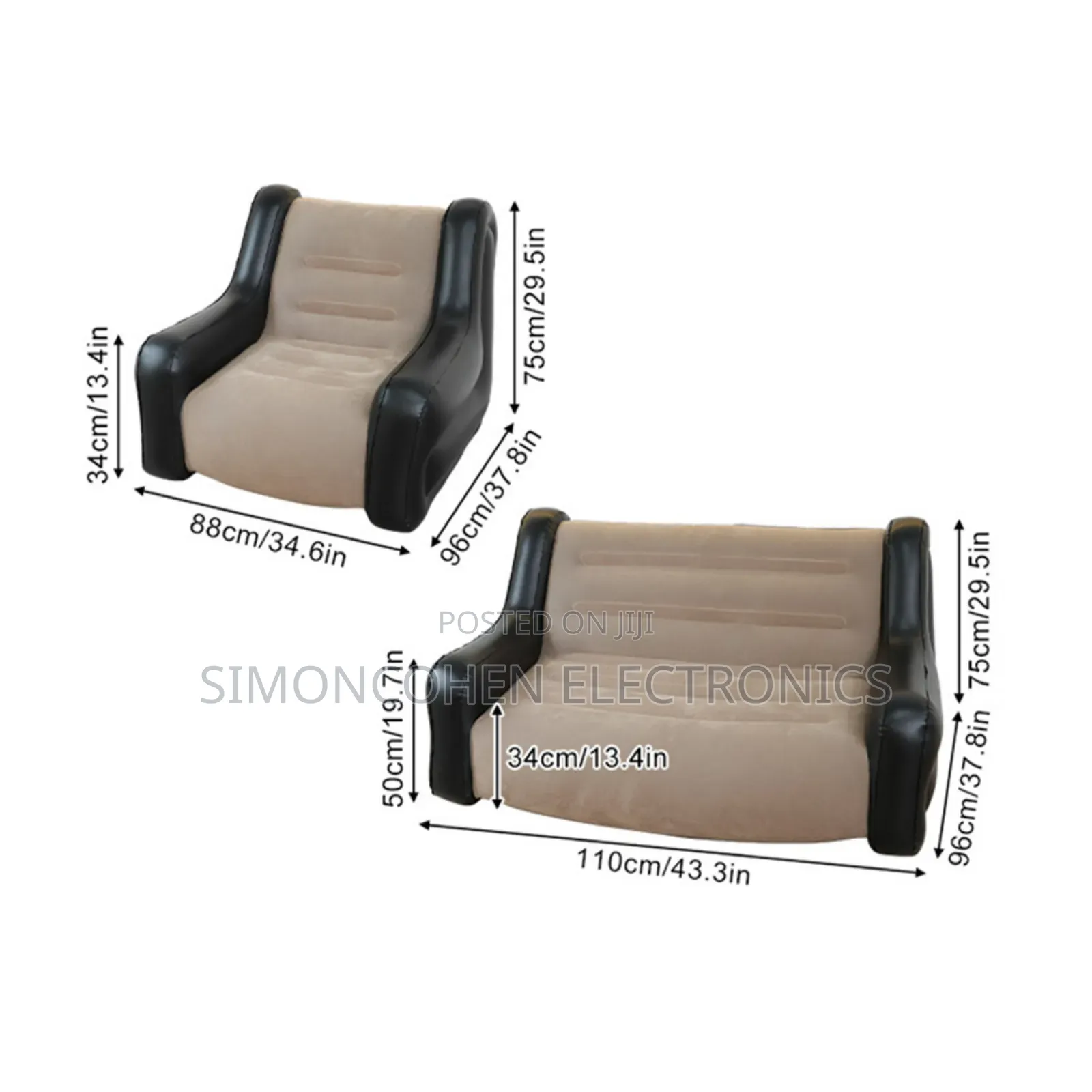 Inflatable Modern 1 Seater Sofa With Armrests & Free Pump