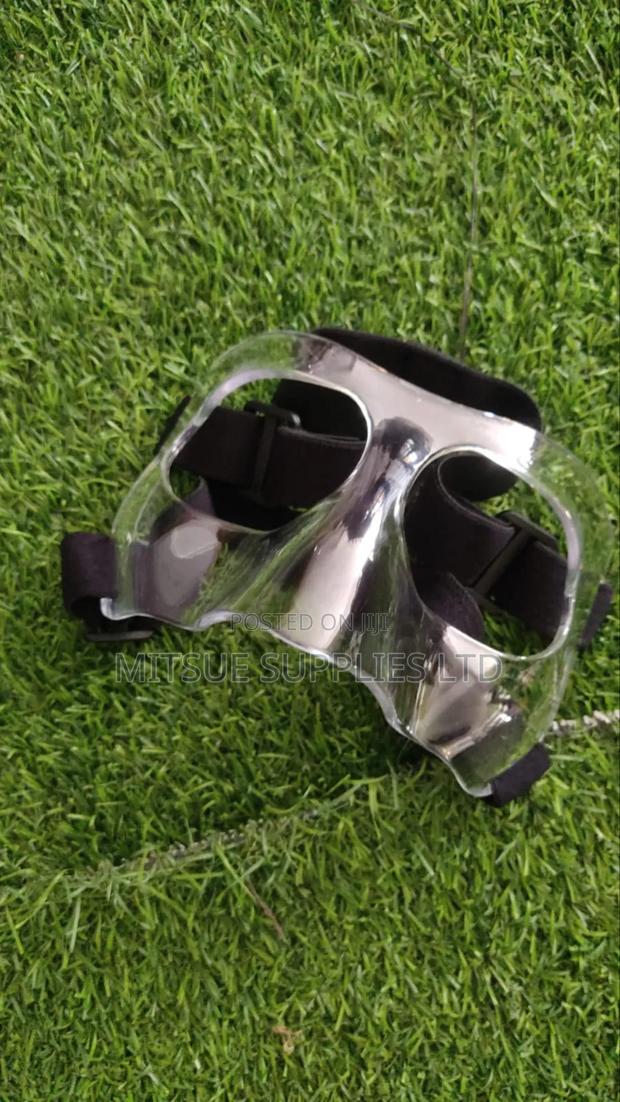Clear Plastic Face Mask/Nose Guard With Black Strap to Secure on Face