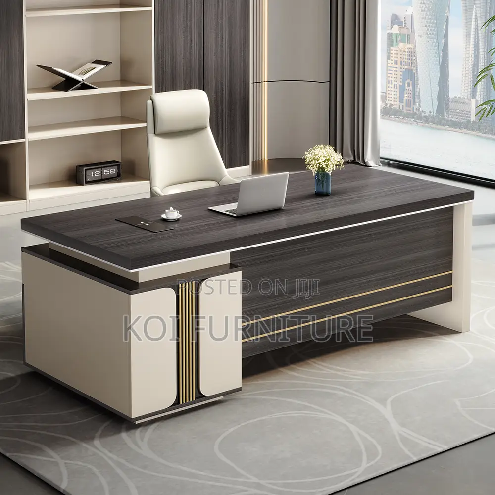 Office Desk : 1.4m Modern Luxury L-Shaped Executive Office Desk,