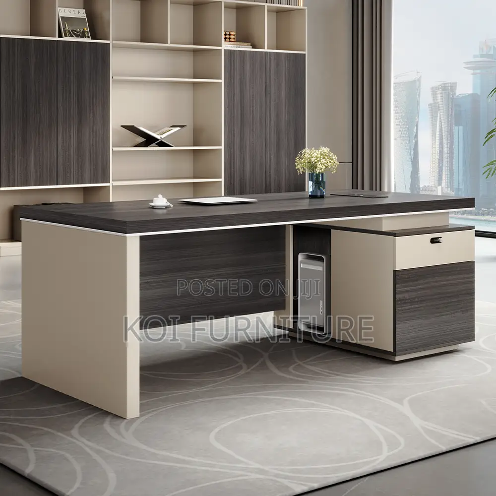 Office Desk : 1.4m Modern Luxury L-Shaped Executive Office Desk,