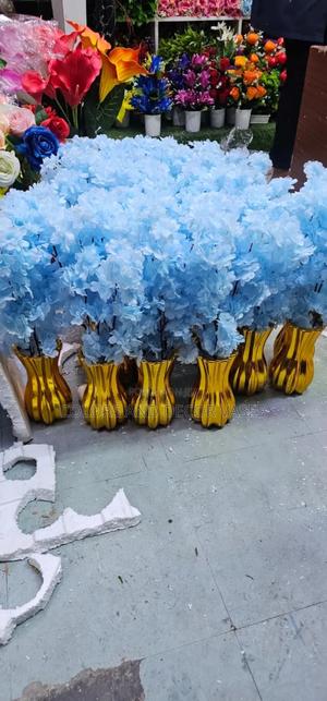 Gold Vase With Blue Flowers - thumbnail 2