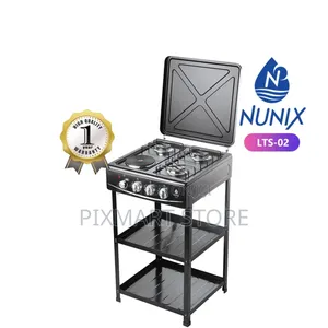 Nunix Cooker- 3 Gas Burners +1 Electric Plate, With Shelves