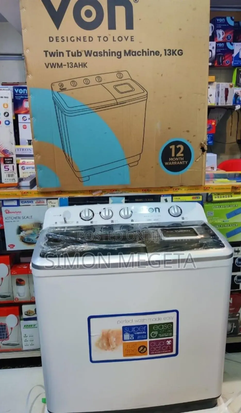 Von Twin Tub 13kg Washing Machine (White)