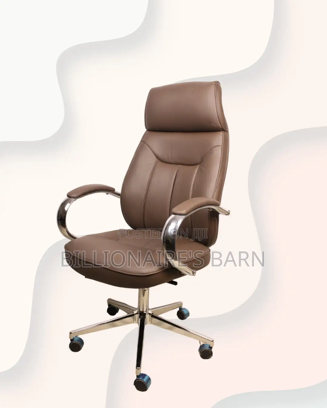 Brown Executive Leather Office Chair High Back Chrome Base Workspace