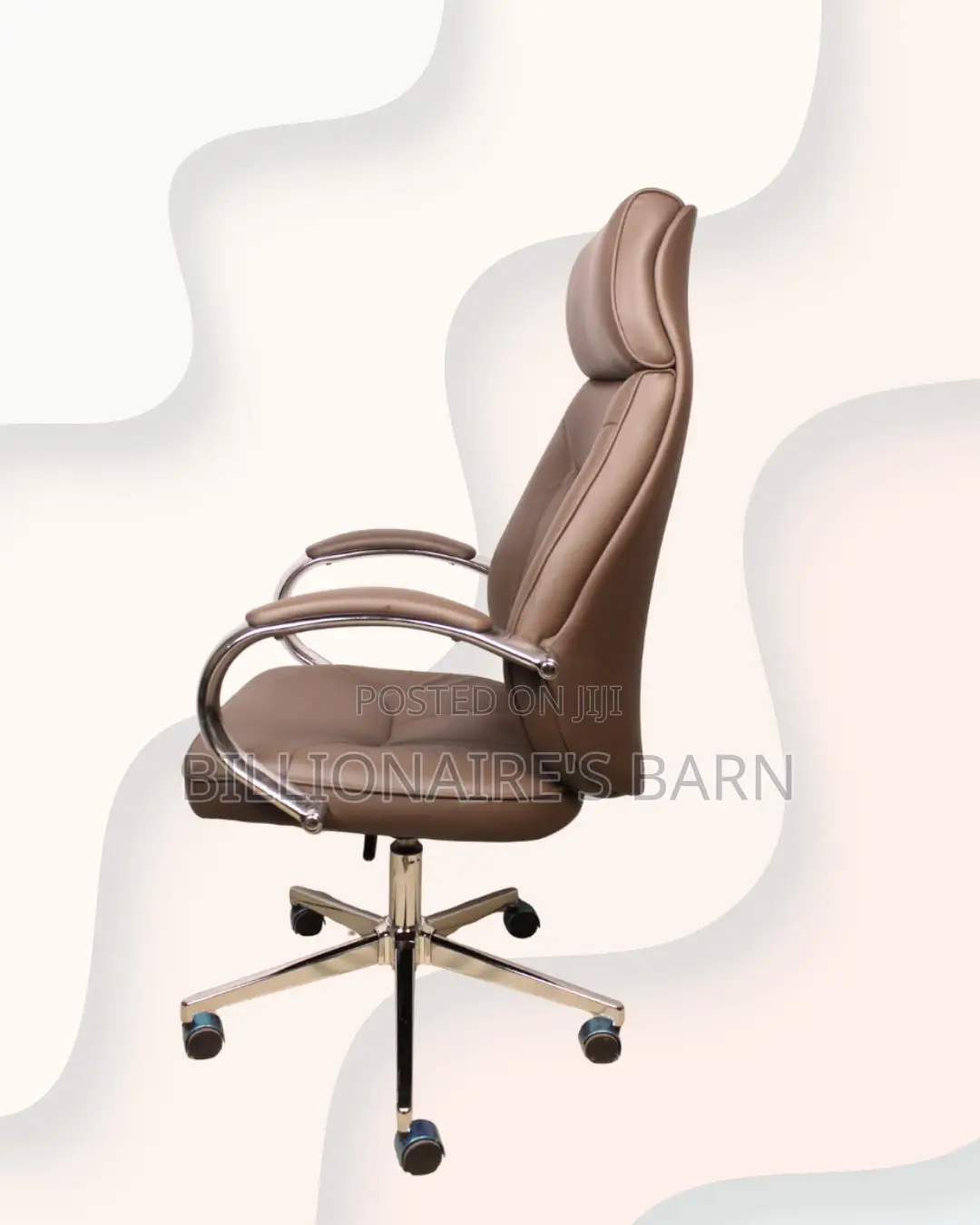 Brown Executive Leather Office Chair High Back Chrome Base Workspace