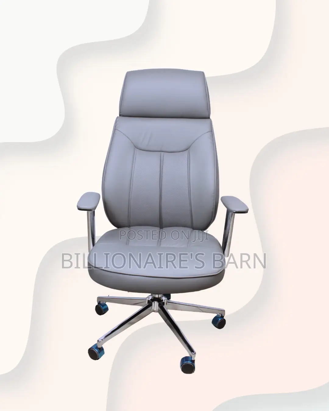 Grey Executive Leather Office Chair High Back Chrome Base Seating
