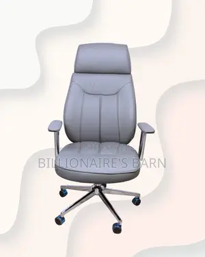 Grey Executive Leather Office Chair High Back Chrome Base Seating