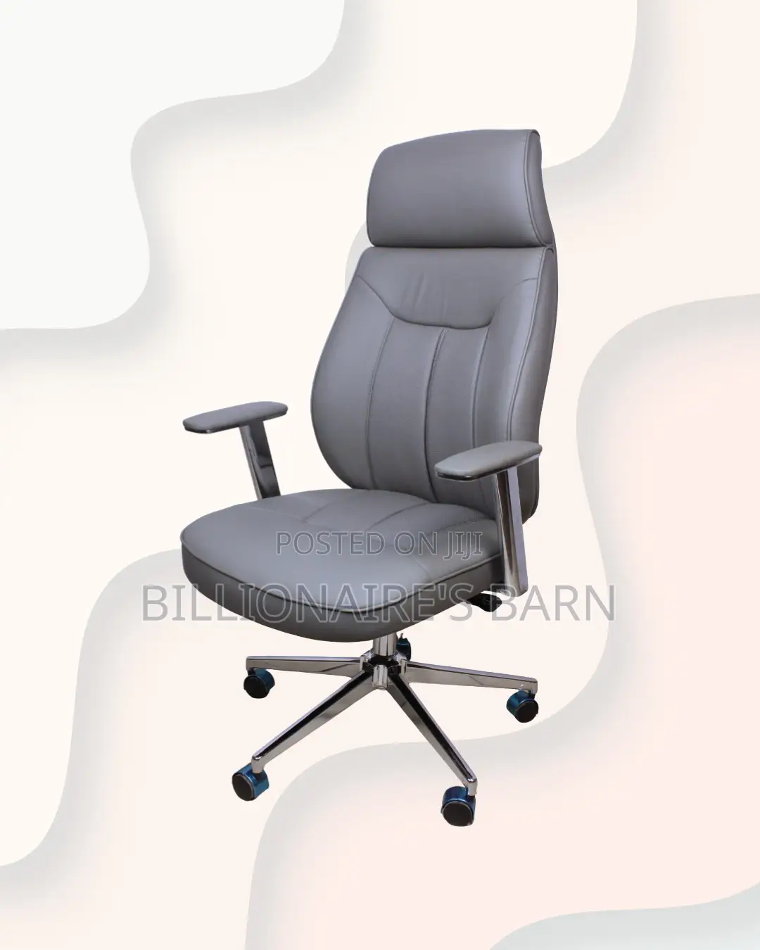 Grey Executive Leather Office Chair High Back Chrome Base Seating