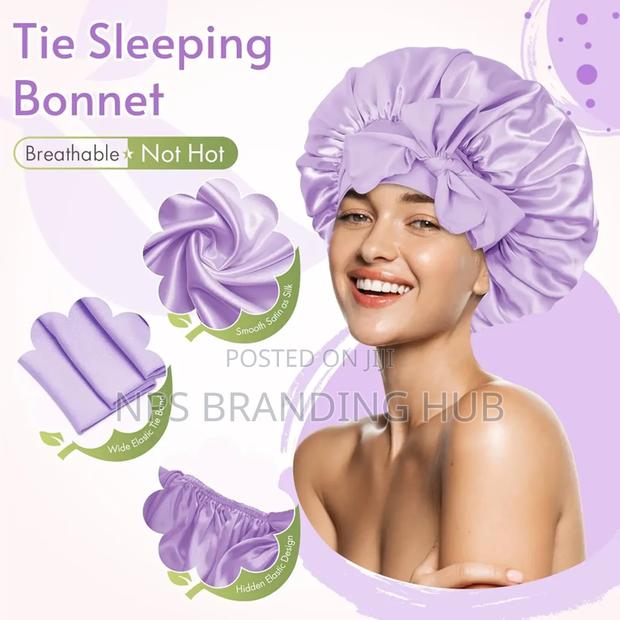 Reversable Satin Hair Bonnet With Elastic Tie Band *Material* Satin - thumbnail 5