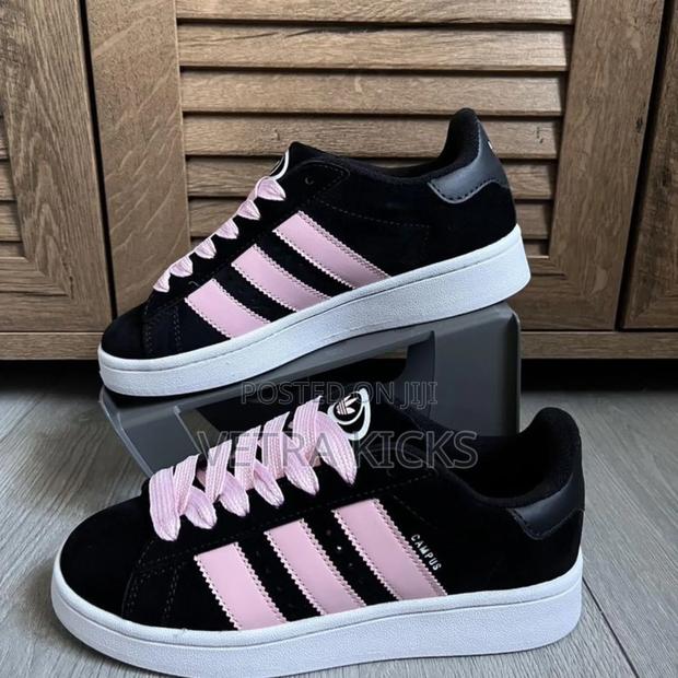 Adidas Campus Sneakers in Black and Pink Stripes