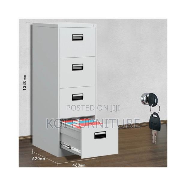 Office Cabinet : 4-drawer Metal Filing Cabinet – Grey Finish - thumbnail 2
