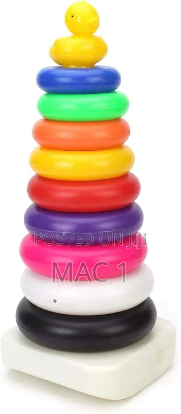 Rainbow Stacking Rings Toy With Duck Top - main view