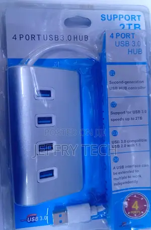 4 Ports Usb 3.0 Hub Portable Aluminum Usb Splitter, Support 2tb(Black)
