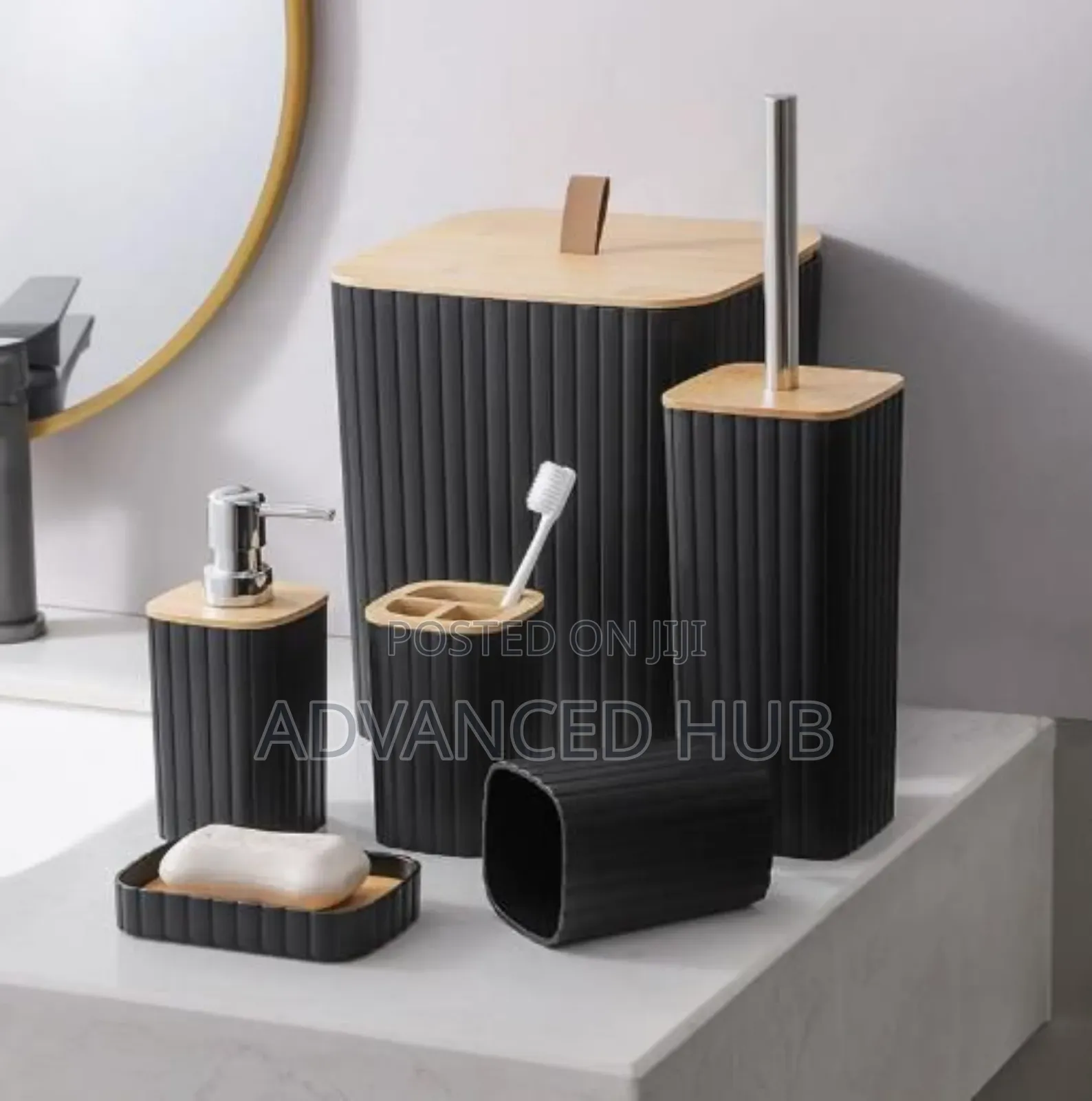 6in1 Exquisite Bathroom Accessories Set With Bamboo Lid