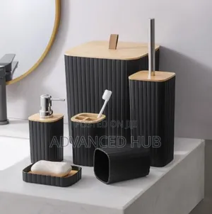 6in1 Exquisite Bathroom Accessories Set With Bamboo Lid