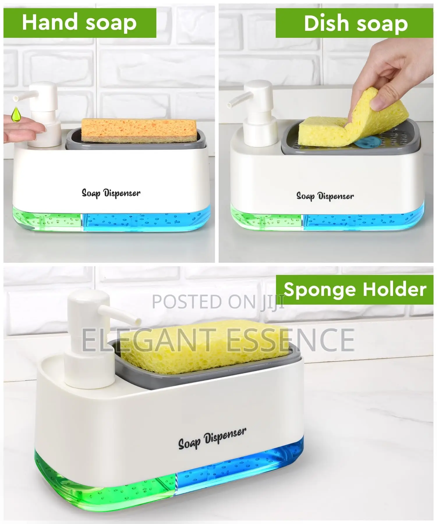 2 Compartment Soap Tap Double Soappump Sponge Caddy Dish Cleaning Kit
