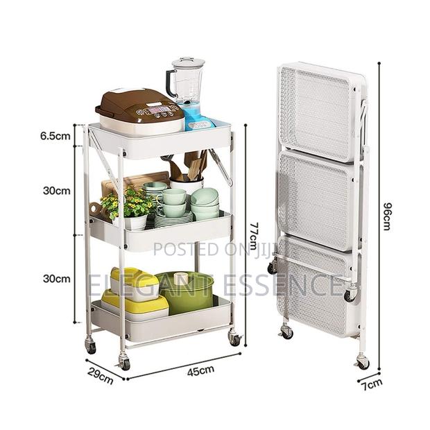 Foldable 3 Layer Metallic Mesh Trays Trolley Rack