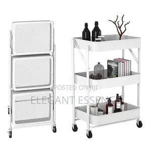 Foldable 3 Layer Metallic Mesh Trays Trolley Rack